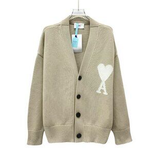 AMI 2022 oatmeal-colored cotton knit cardigan